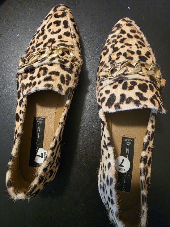 Steve Madden Shoes - Steve Madden Leopard Print Faux-Fur Loafers with Gold Chain